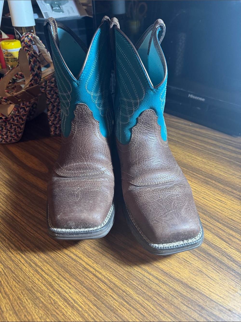 Ariat Brown Leather Ankle Boots with Teal Shaft